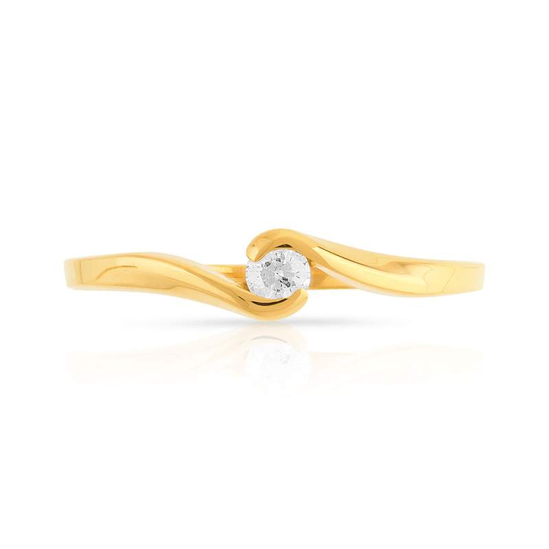 Bague solitaire or 750 jaune diamant 10/100e ct - vue 3