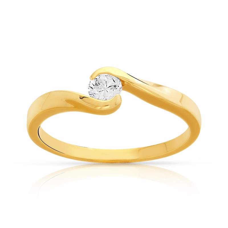 Bague solitaire or 750 jaune diamant 20/100e de ct - vue 1