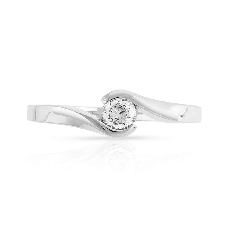 Bague solitaire or 750 blanc diamant 20/100e de ct - vue 3