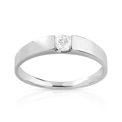Bague solitaire or 750 blanc diamant 15/100e de ca - vue 1
