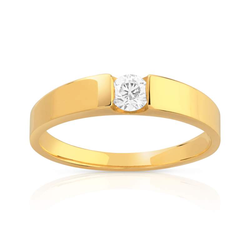 Bague solitaire or 750 jaune diamant 20/100e de ca - vue 1