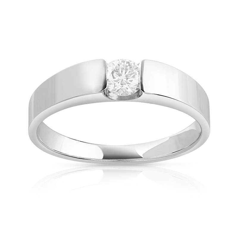 Bague solitaire or 750 blanc diamant 25/100e de ca - vue 1