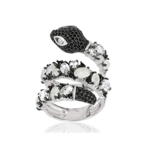 Bague argent 925 serpent pierres imitations et zirconias noirs et blancs
