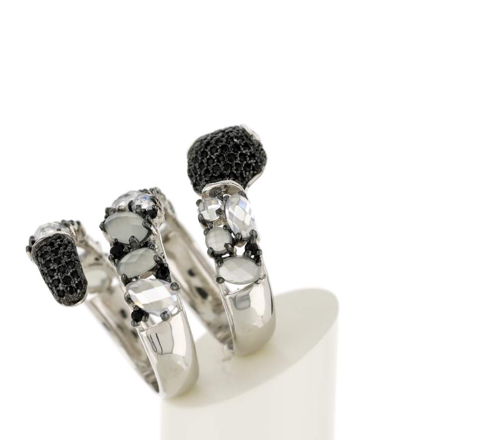 Bague argent 925 serpent pierres imitations et zirconias noirs et blancs - vue 6