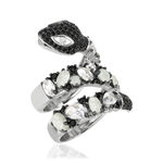 Bague argent 925 serpent pierres imitations et zirconias noirs et blancs - vue D1