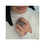 Bague argent 925 serpent pierres imitations et zirconias noirs et blancs - vue porté 2