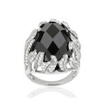 Bague argent 925 pierre imitation noire et zirconias - vue 1