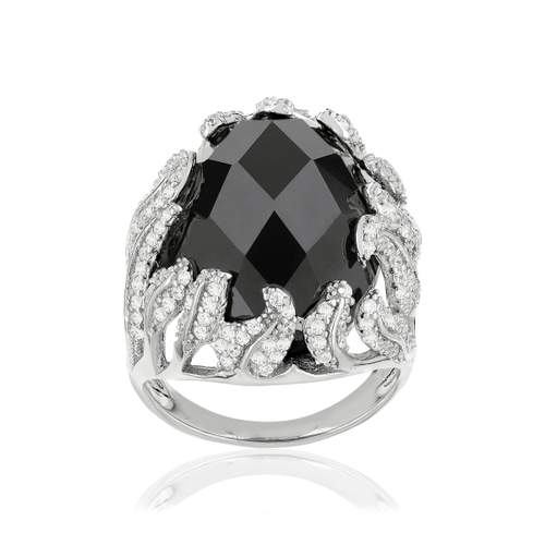 Bague argent 925 pierre imitation noire et zirconias