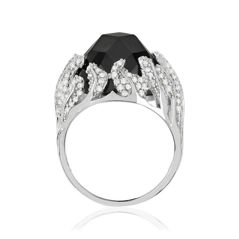 Bague argent 925 pierre imitation noire et zirconias - vue 2