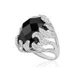 Bague argent 925 pierre imitation noire et zirconias - vue D1