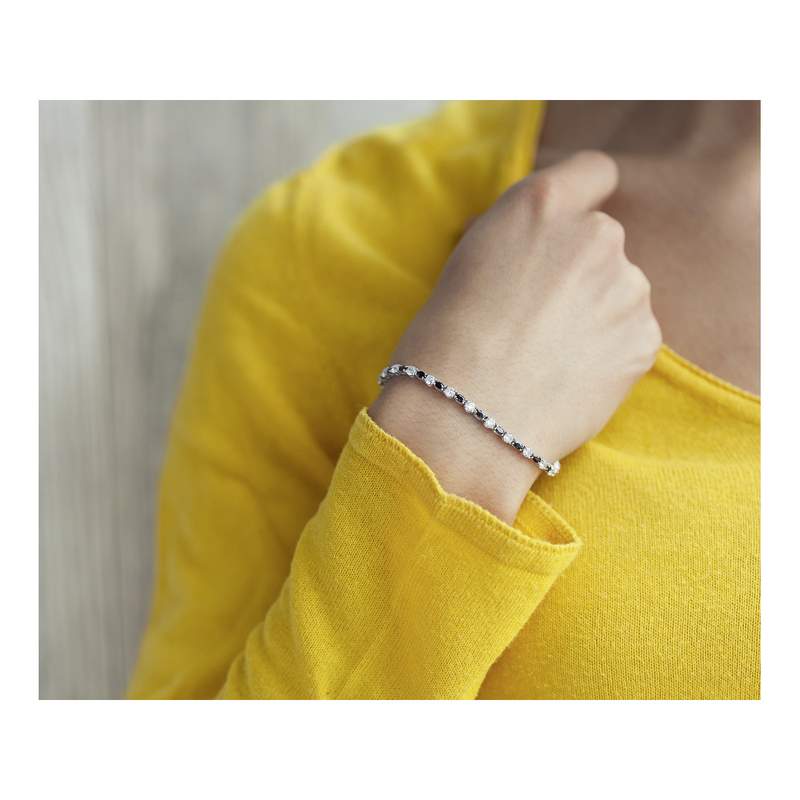 Bracelet argent 925 pierres imitation noires et zirconias 18 cm - vue porté 2