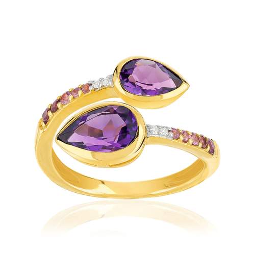 Bague or jaune 375 pierres fines diamants