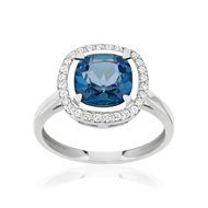 Bague or blanc 375 topaze traitée zirconias