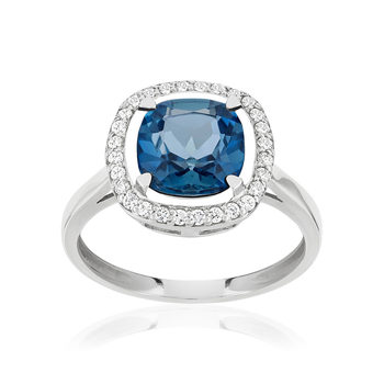 Bague or blanc 375 topaze traitée zirconias