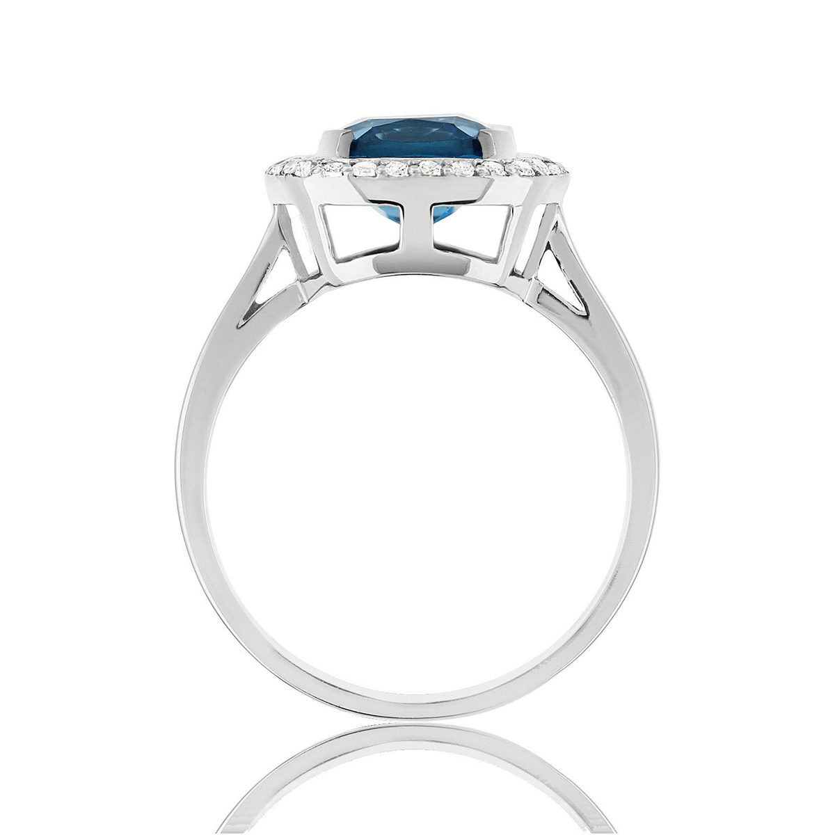 Bague or blanc 375 topaze London Blue traitée zirconias - vue 2