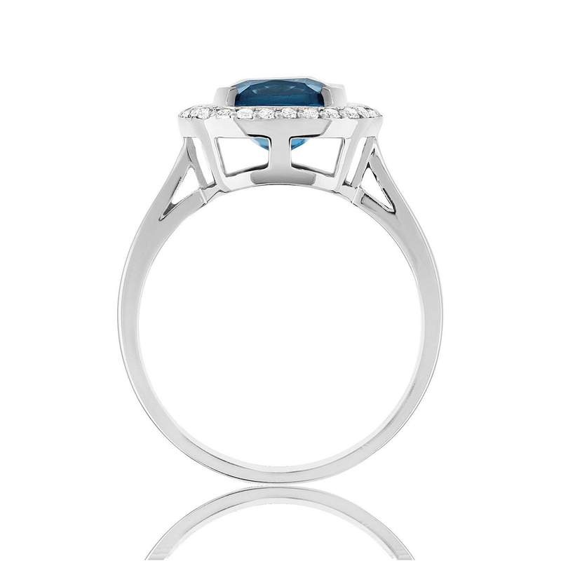Bague or blanc 375 topaze London Blue traitée zirconias - vue 2