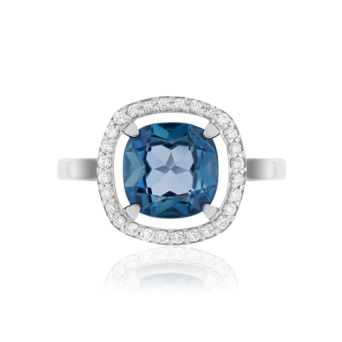 Bague or blanc 375 topaze London Blue traitée zirconias - vue 3