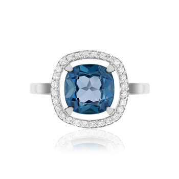 375 white gold ring with London Blue topaz and zirconia accents