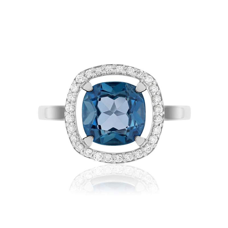 Bague or blanc 375 topaze London Blue traitée zirconias - vue 3