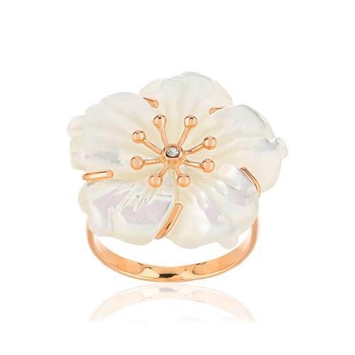 Bague or rose 375 fleur nacre et diamant