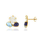 Boucles d'oreilles or 375 jaune nacres fleurs et pierres fines - vue 1