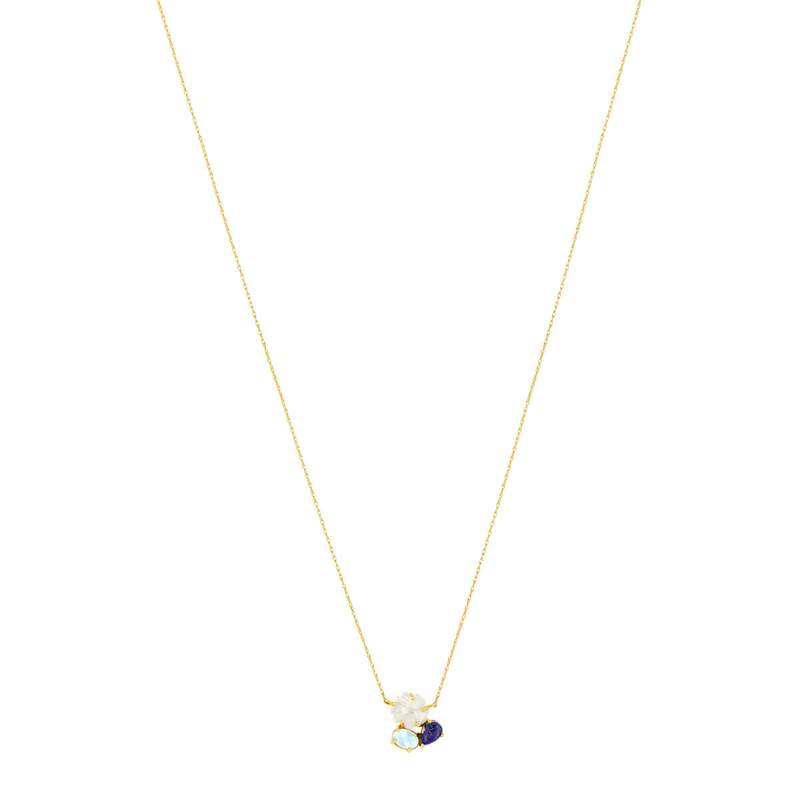 Collier or jaune 375 fleur nacre et pierres fines 45 cm - vue 2