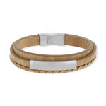 Bracelet cuir acier multirangs 21 cm - vue 1