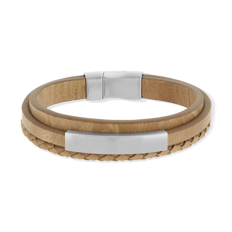 Bracelet cuir acier multirangs 21 cm - vue 1