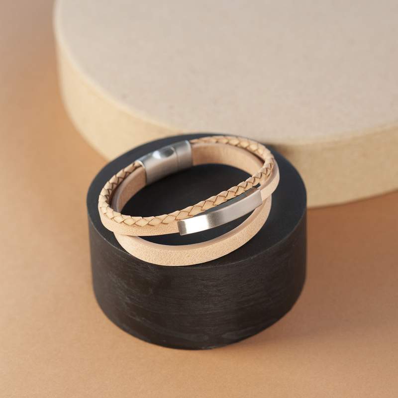 Bracelet cuir acier multirangs 21 cm - vue D3