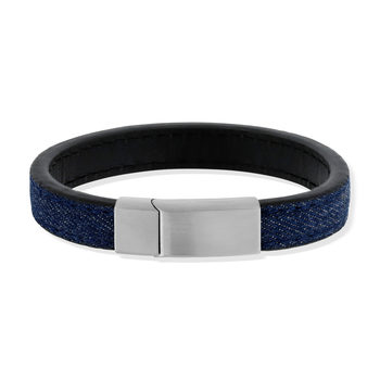 Bracelet acier et cuir bleu 21 cm