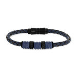 Bracelet acier et cuir tressé bleu 21 cm - vue 1