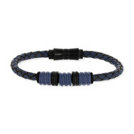 Bracelet acier et cuir tressé bleu 21 cm