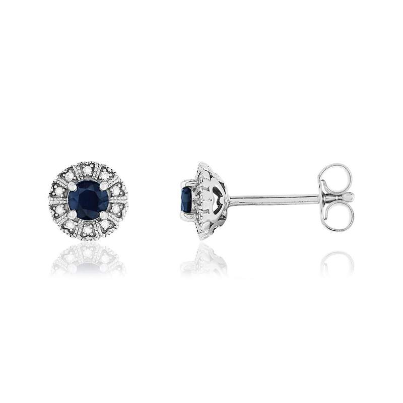 Boucles d'oreilles argent 925 saphirs et diamants - vue 1