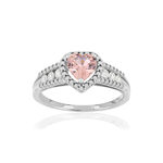 Bague argent 925 coeur morganite et diamants - vue 1