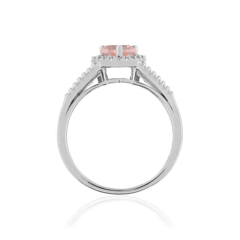 Bague argent 925 coeur morganite et diamants - vue 2