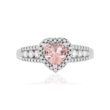 925 silver ring with morganite heart and diamonds