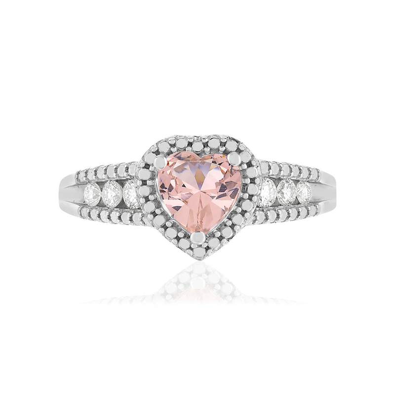 Bague argent 925 coeur morganite et diamants - vue 3