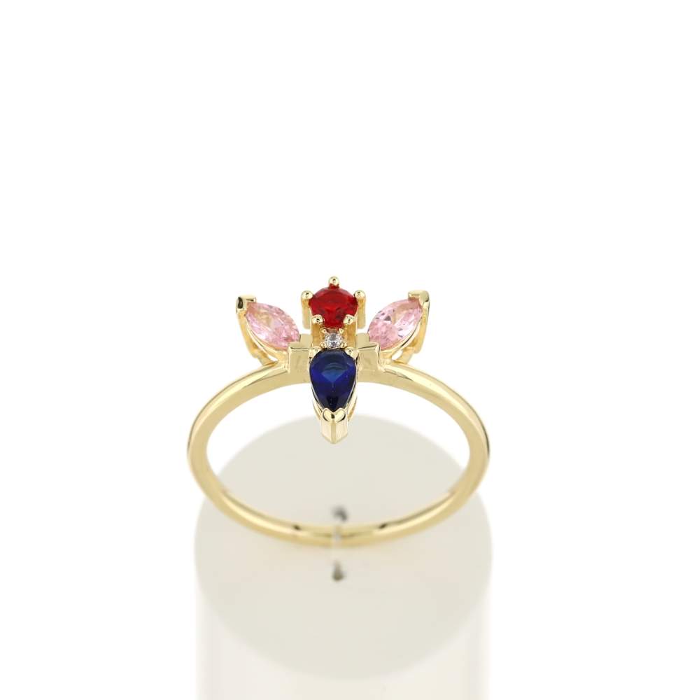 Bague plaqué or jaune pierres imitation et zirconias roses et blancs - vue 1