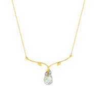 Collier or 375 jaune quartz taille poire et diamants 45 cm