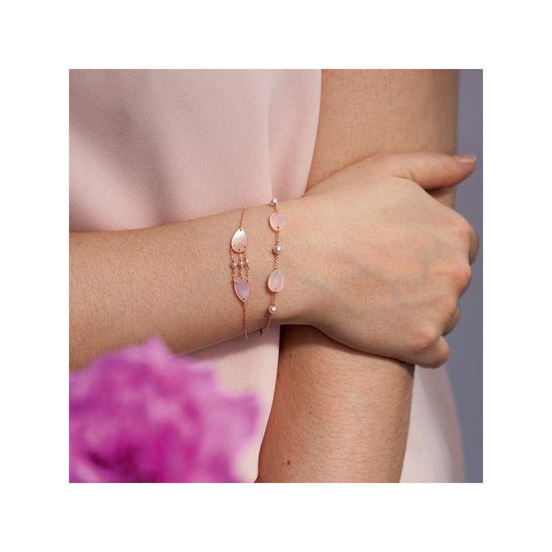 Bracelet or 375 rose nacre et perles roses 18 cm - vue porté 2