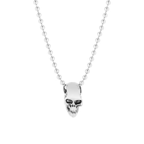 Collier argent 925 tête de mort maille boule 50 cm