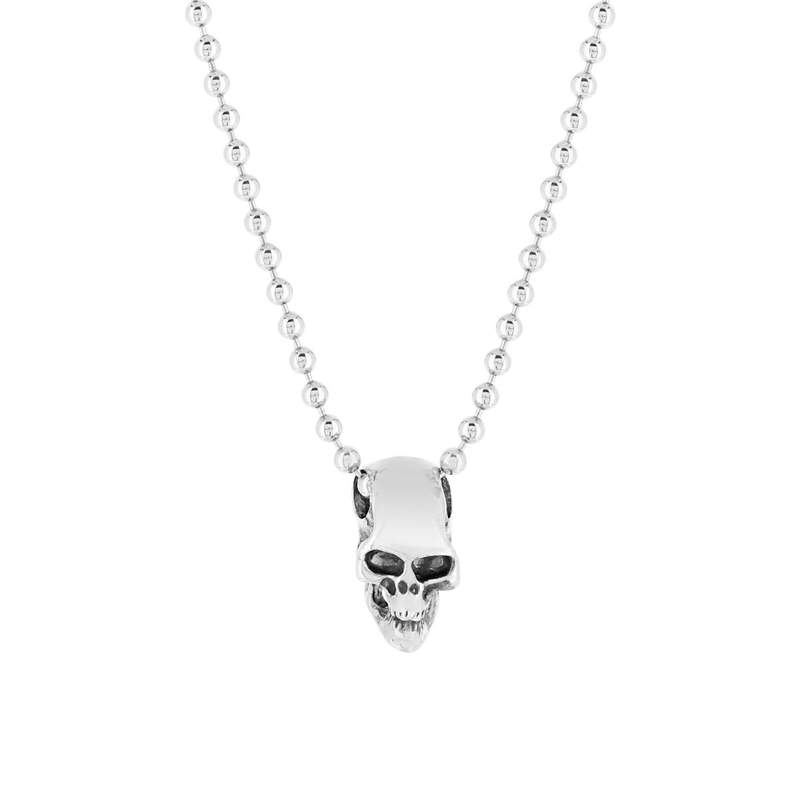 Collier argent 925 tête de mort maille boule 50 cm - vue 1