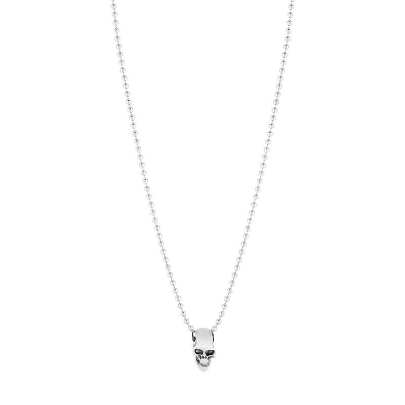 Collier argent 925 tête de mort maille boule 50 cm - vue 2