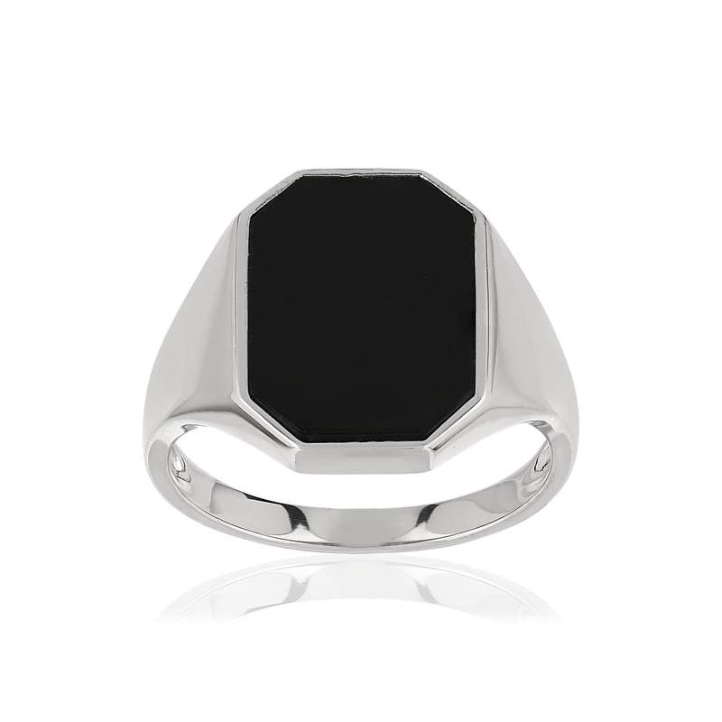 Chevalière argent 925 octogone onyx - vue 1