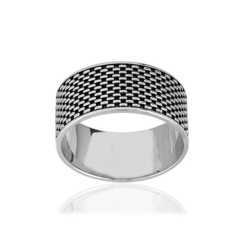 Bague argent 925 motifs noirs - vue 1