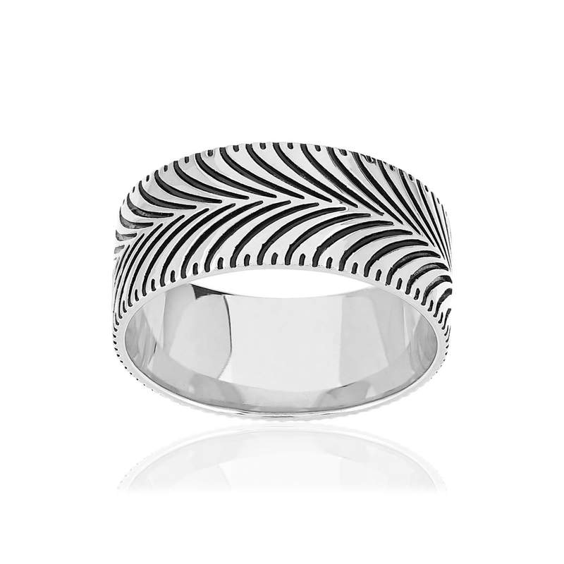 Bague argent 925 motifs noirs - vue 1