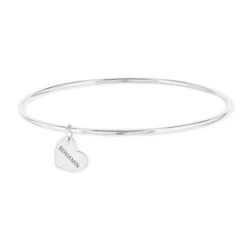 Bracelet jonc argent 925 pampille coeur personnalisable