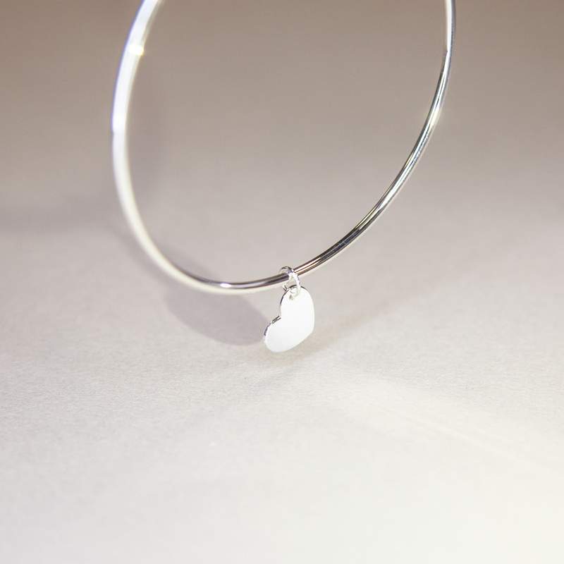 Bracelet jonc argent 925 pampille coeur personnalisable - vue D3