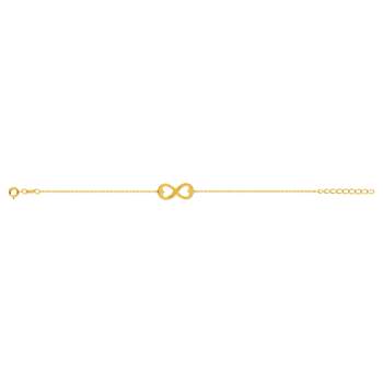 Vergulde armband met opengewerkte oneindigheidsknoop en hartjes, personaliseerbaar, 21 cm