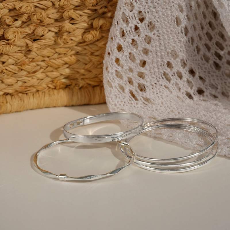 Bracelet jonc argent 925 3 anneaux entrelacés - vue D1